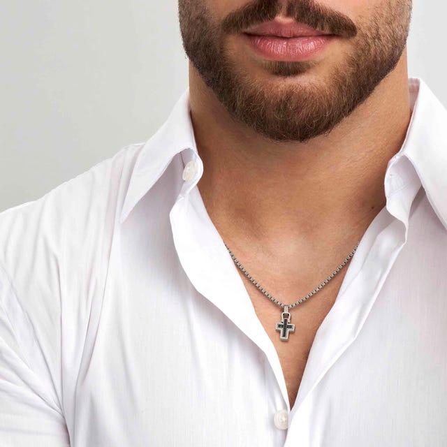 Collana Manvision con Croce e Pietre nere - 133006 007