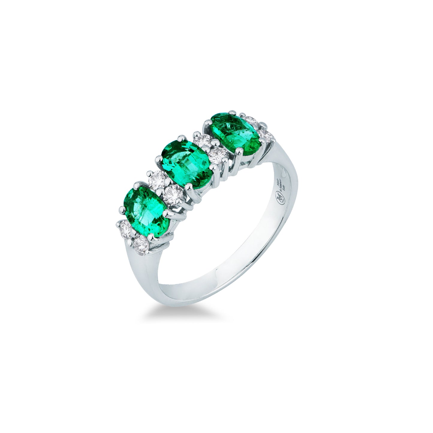 Anello Trilogy ORO BIANCO DIAMANTI E SMERALDI LF387/S