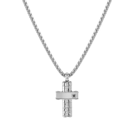 Collana Strong Diamond Croce con diamante nero o bianco - 028328 036