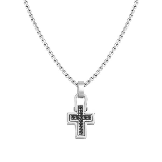 Collana Manvision con Croce e Pietre nere -  133006 007