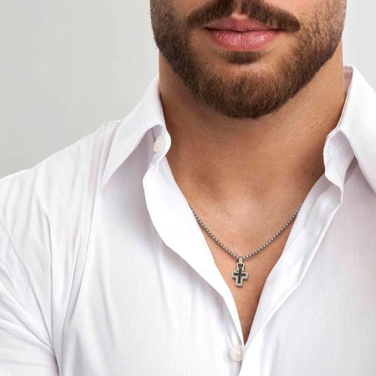 Collana Manvision con Croce e Pietre nere -  133006 007