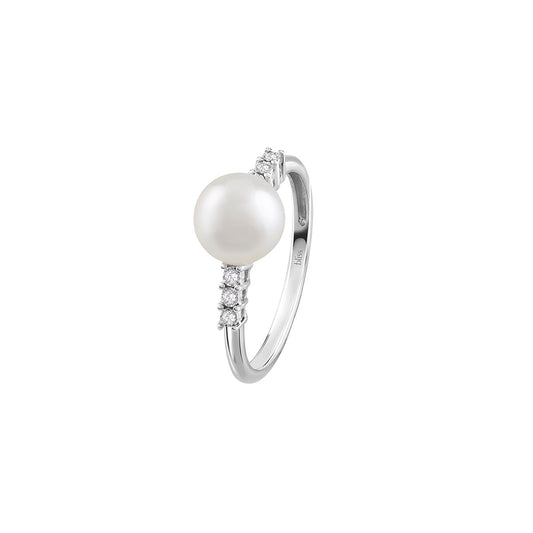 Anello RUGIADA in oro bianco con diamanti e perla  20101424