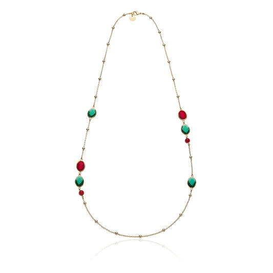 Collana lunga pietre verdi e rosse Jaipur - 014EXH0034000   2264