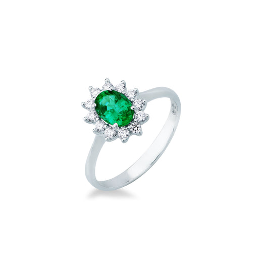 Anello in ORO BIANCO, DIAMANTI E SMERALDO DL1/B20S