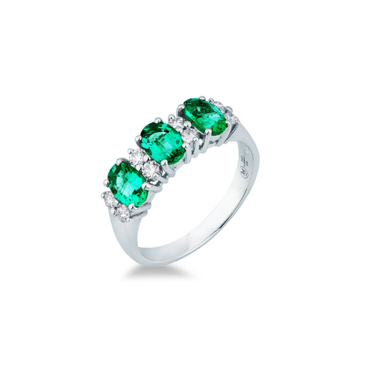 Anello Trilogy ORO BIANCO DIAMANTI E SMERALDI  LF387/S